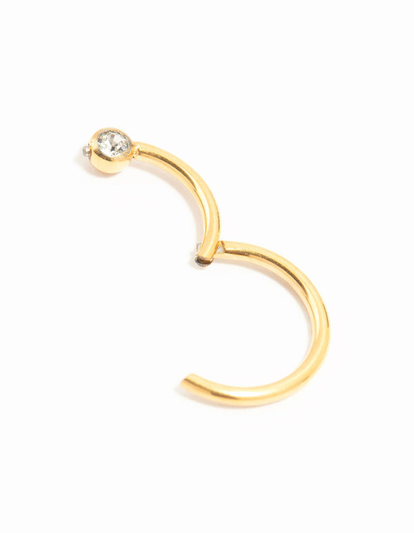 Gold Plated Titanium Bezel Cut Cubic Zirconia Belly Ring