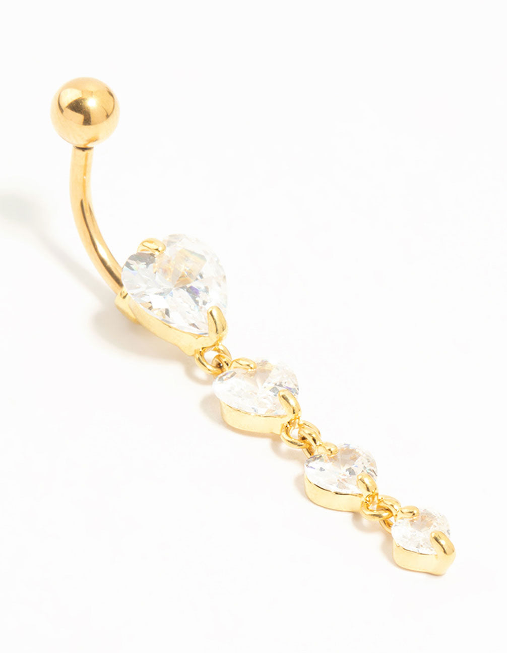 Gold Plated Titanium Cubic Zirconia Heart Quartet Belly Bar
