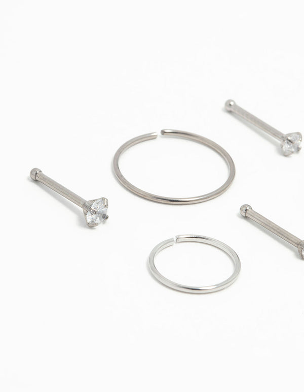 Titanium Graduating Cubic Zirconia Nose Piercings 6-Pack