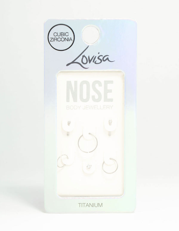 Titanium Graduating Cubic Zirconia Nose Piercings 6-Pack