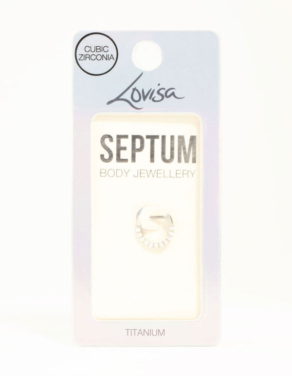 Titanium Cubic Zirconia Septum Clicker Ring