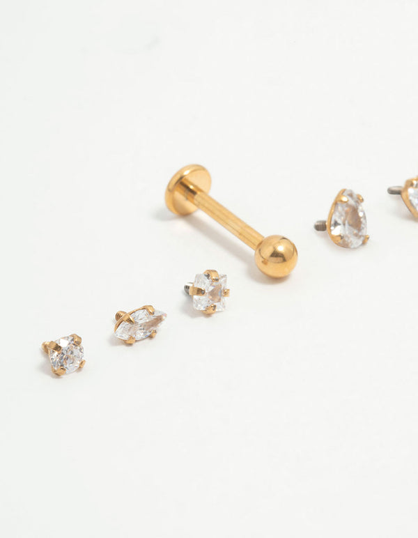 Gold Plated Titanium Mixed Cubic Zirconia Flat Backs 6-Pack