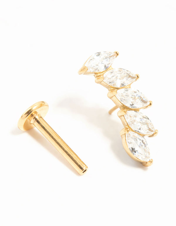 Gold Plated Titanium Cubic Zirconia Leaf Flat Back