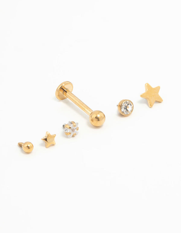 Gold Plated Titanium Diamante Star Flat Backs 6-Pack
