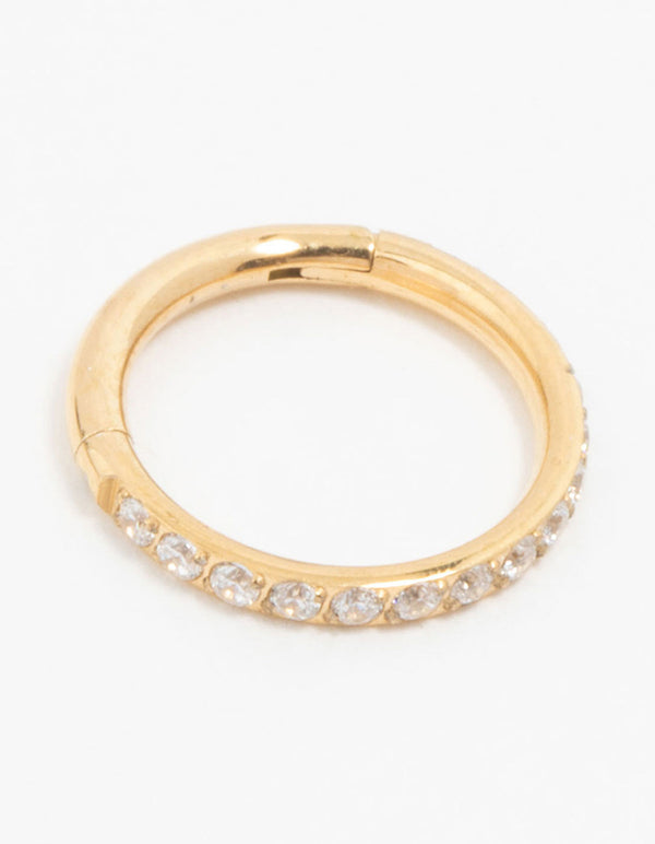 Gold Plated Titanium Fine Pave Cubic Zirconia Band Clicker Ring