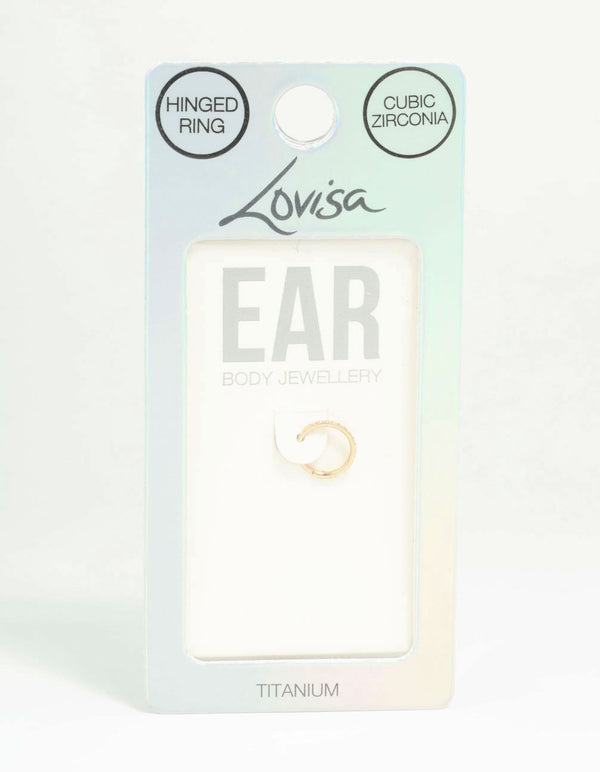 Gold Plated Titanium Pave Cubic Zirconia Band Clicker Ring