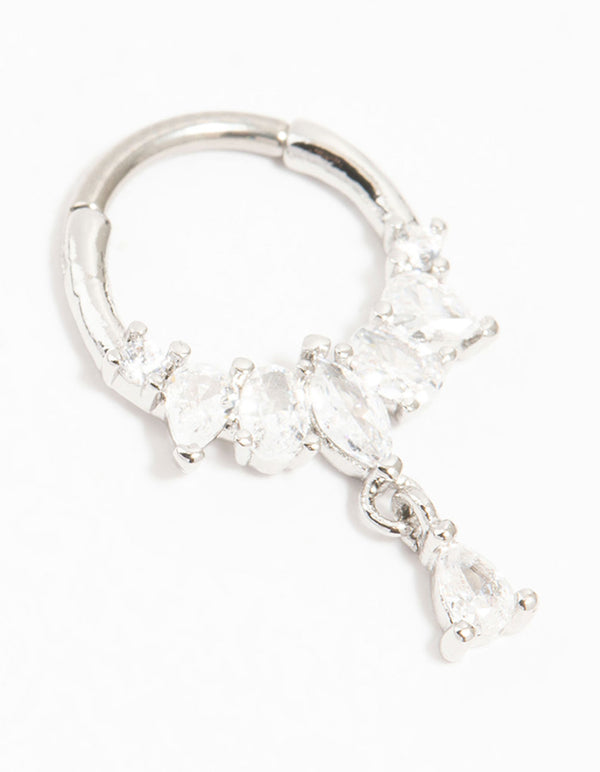 Titanium Cubic Zirconia Pear Drop Clicker Ring