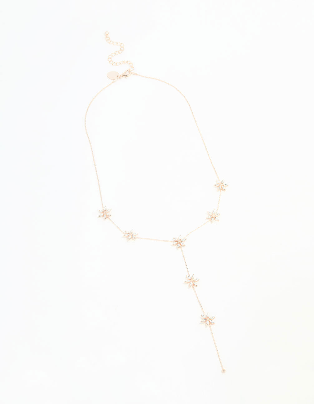 Rose Gold Diamante Flower Trail Y-Necklace
