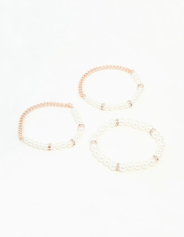 Rose Gold & Pearl Bracelets Stretch Bracelets 3-Pack
