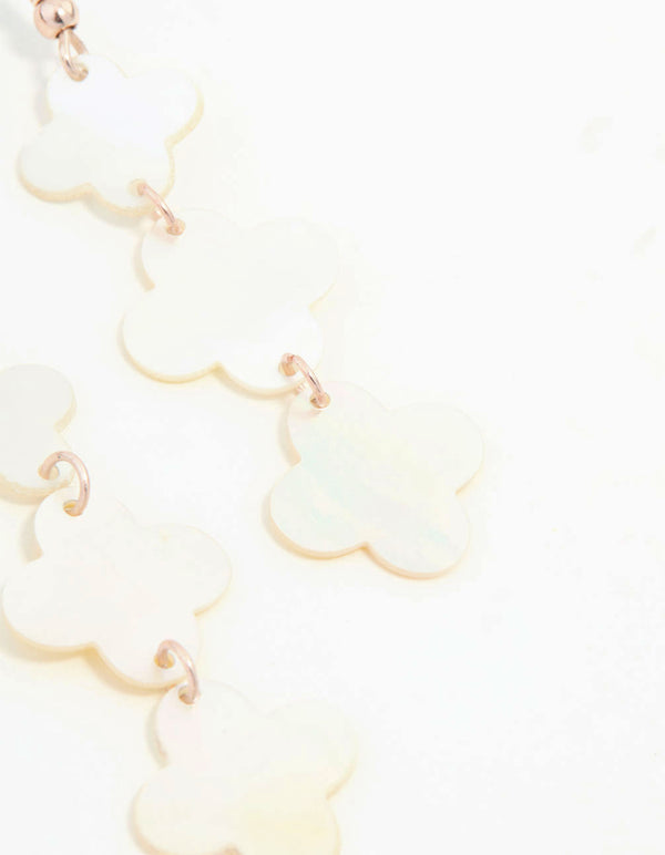 Rose Gold Genuine Shell Flower Drop Earrings