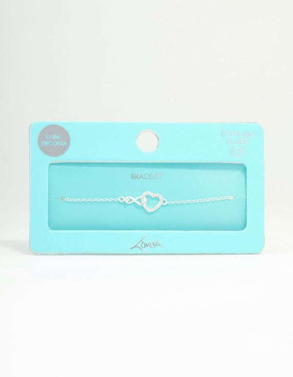 Sterling Silver Infinity & Cubic Zirconia Heart Link Bracelet