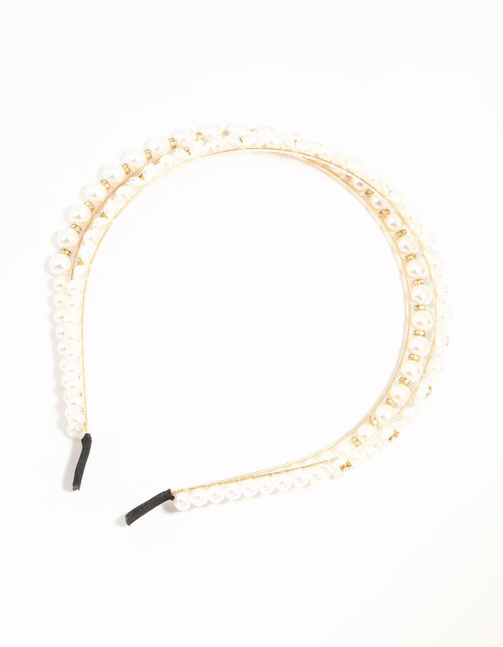 Gold Double Layered Pearl & Flower Headband