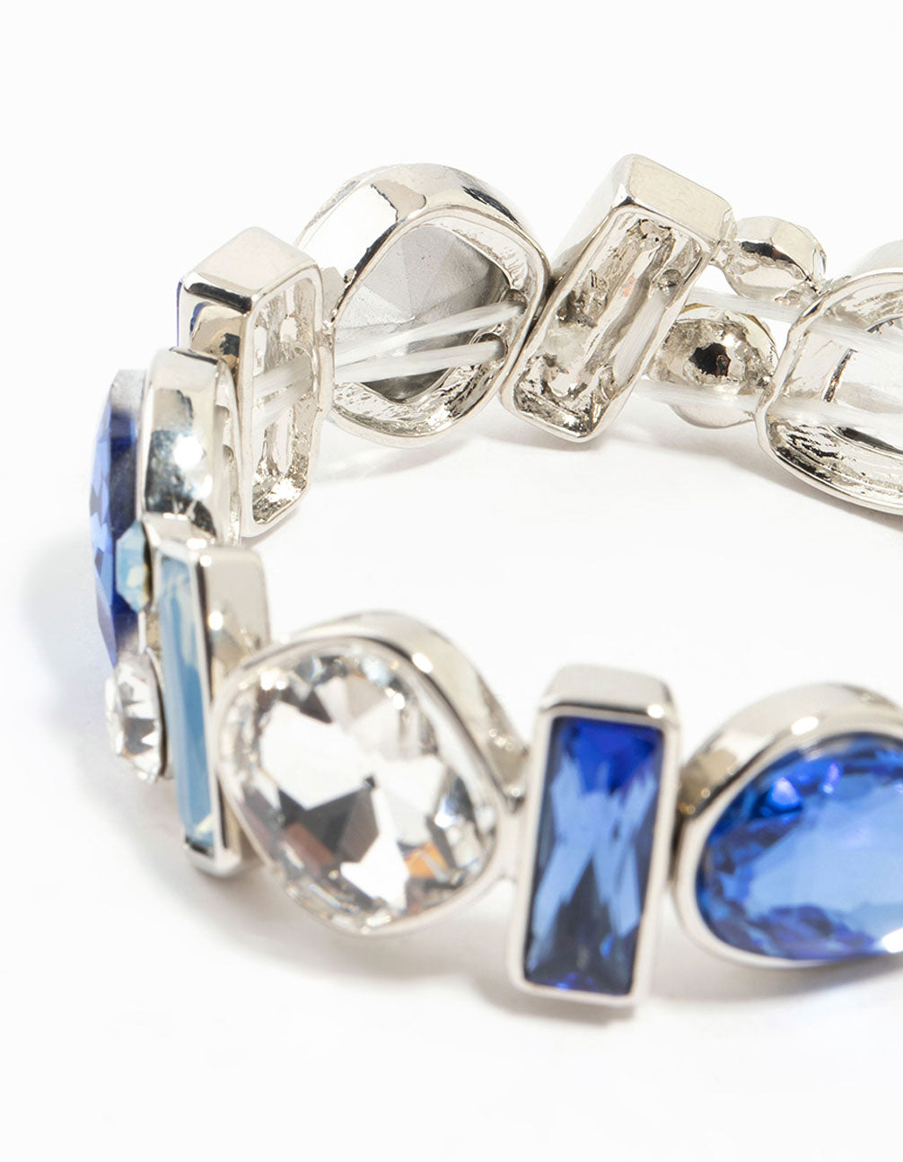 Silver Mixed Shape Blue Diamante Stretch Bracelet