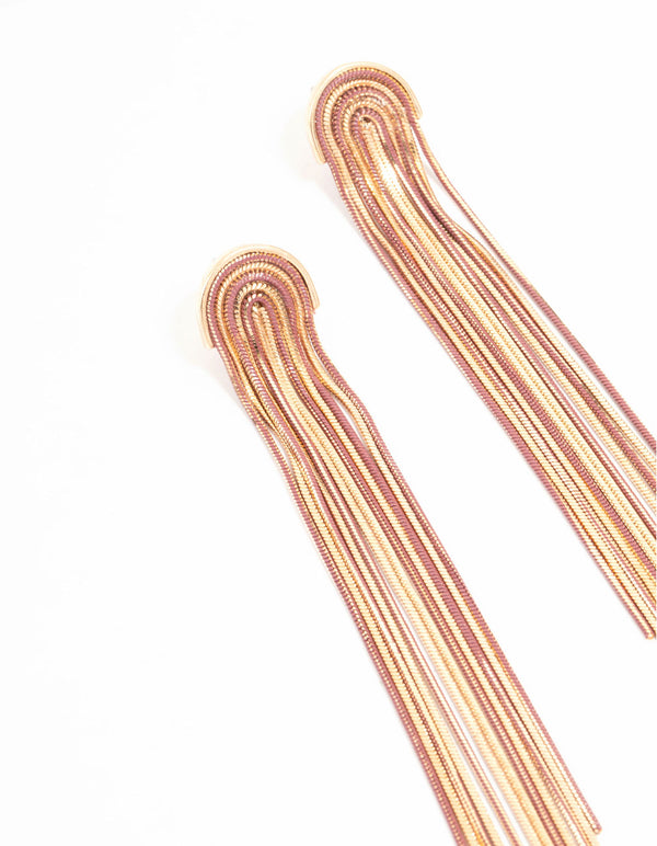 Gold & Pink Waterfall Cut Chain Earrings