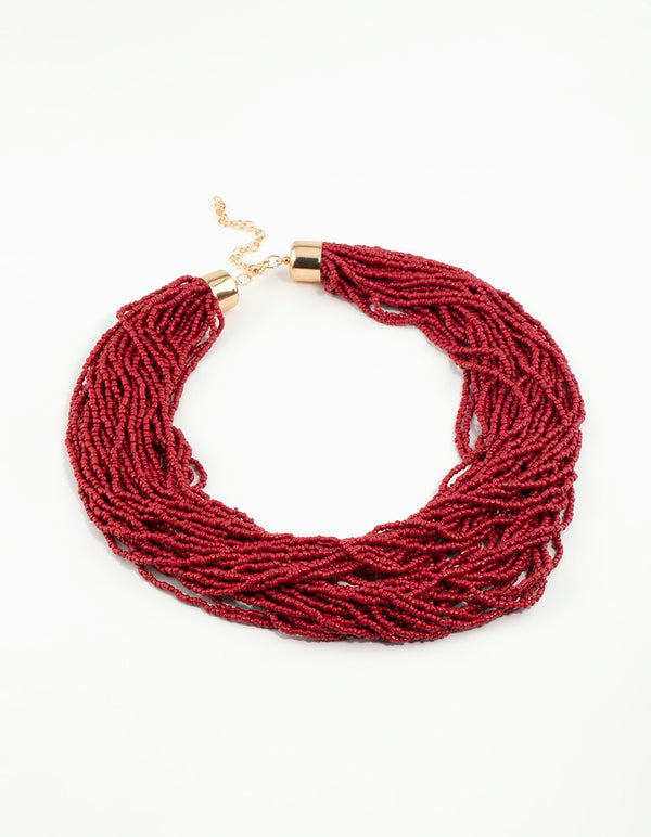 Red Beaded Layered Necklace
