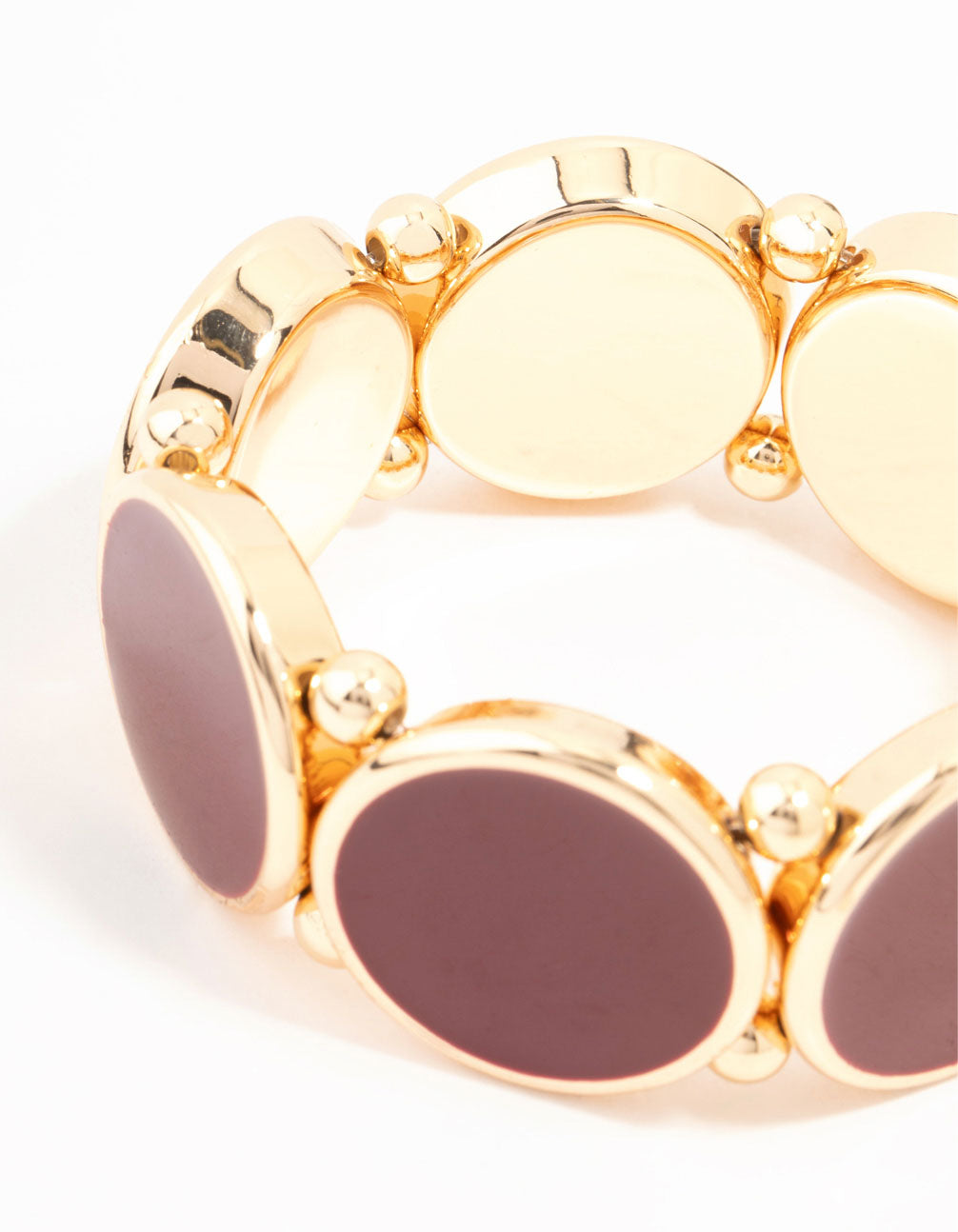 Gold Circle Burgundy Beaded Stretch Bracelet