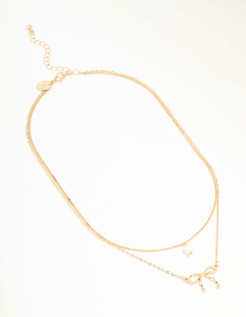 The Pearl Bow Necklace-Gold main image 0