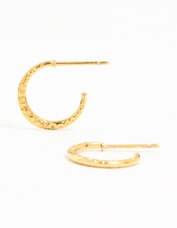 Gold Plated Surgical Steel Mini Hammered Hoop Earrings