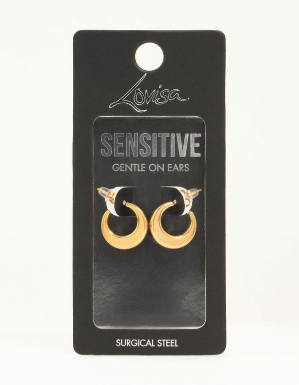 Gold Plated Surgical Steel Moon Shaped Hoop Earrings