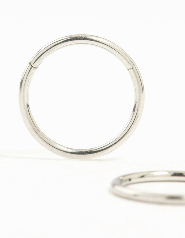 Showcasing surgical steel medium sleeper earrings in silver, 10 mm close up view