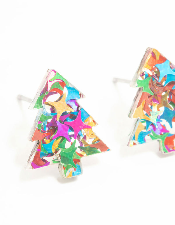 Glitter Acrylic Tree Stud Earrings