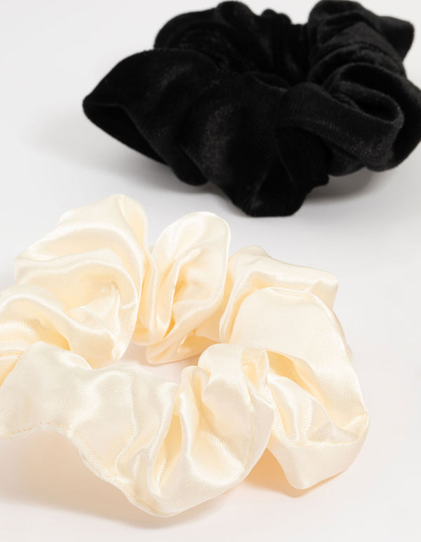 Black & Neutral Fabric Xmas Scrunchies 4-Pack