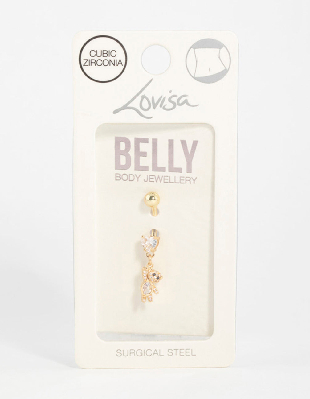 Gold Plated Surgical Steel Cubic Zirconia Teddy Drop Belly Bar