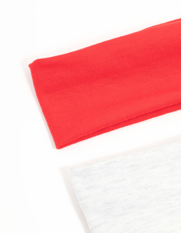 White & Red Stretch Fabric Headbands 2-Pack
