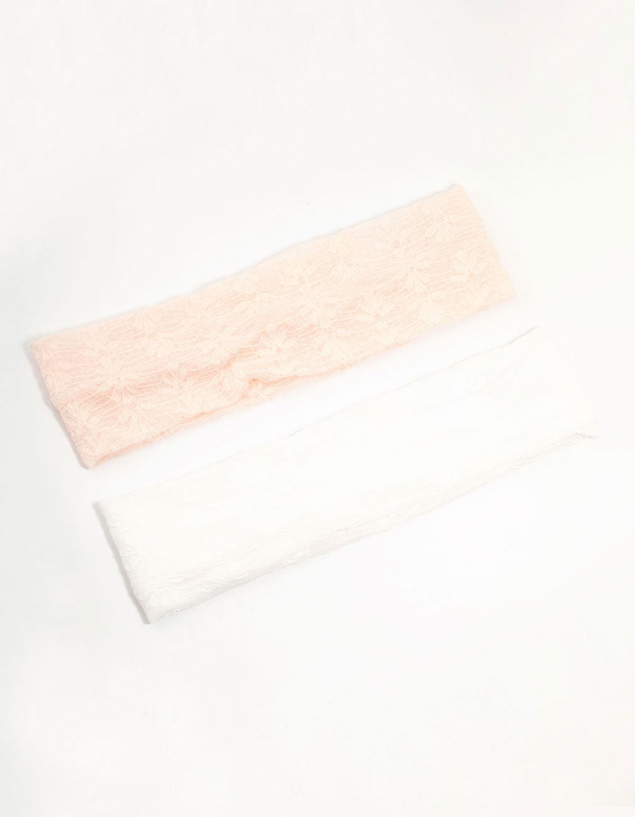 White & Pink Stretch Lace Headbands 2-Pack