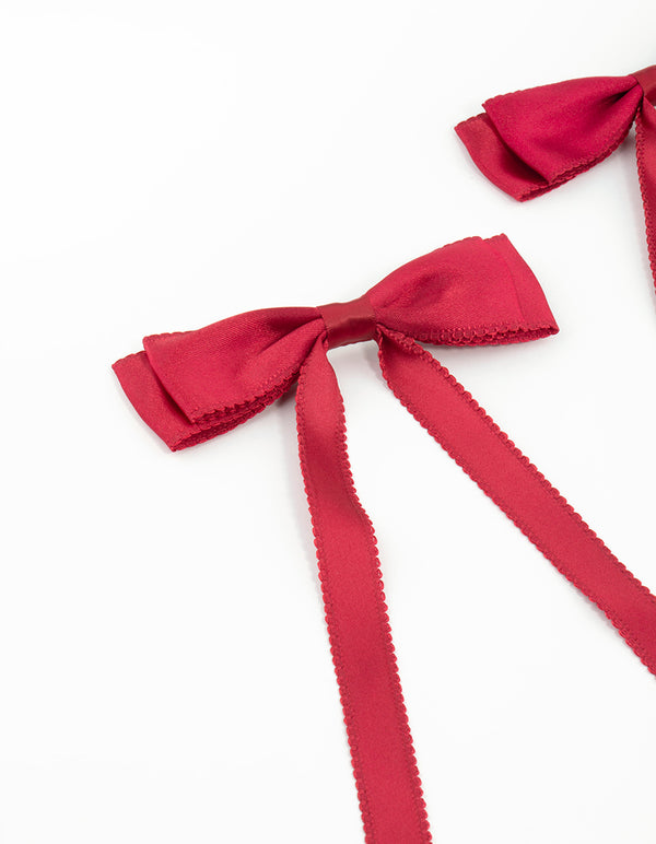 Red Satin Fabric Scalloped Bows 2-Pack