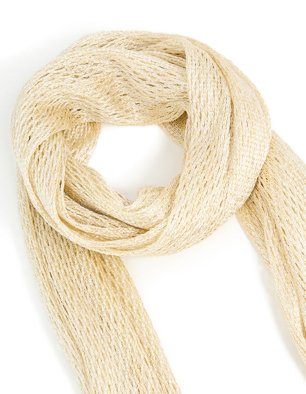 Cream Draped Fabric Long Scarf