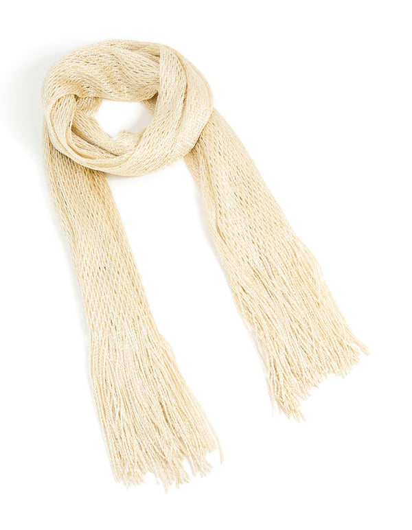 Cream Draped Fabric Long Scarf