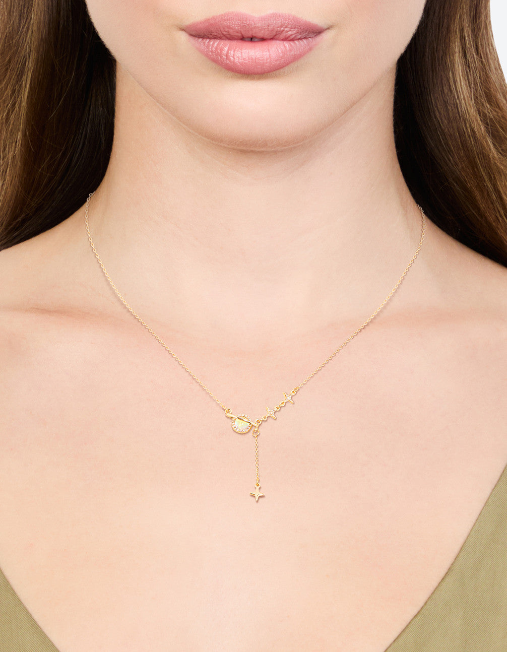 Gold Diamante Planet & Stars Y-Necklace