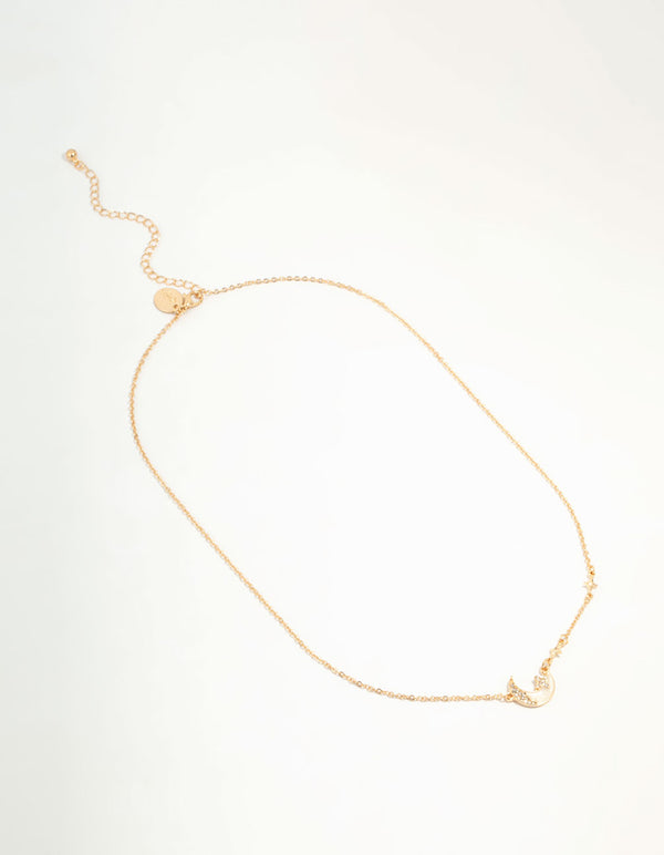 Gold Plated Diamante Celestial Moon Pendant Necklace
