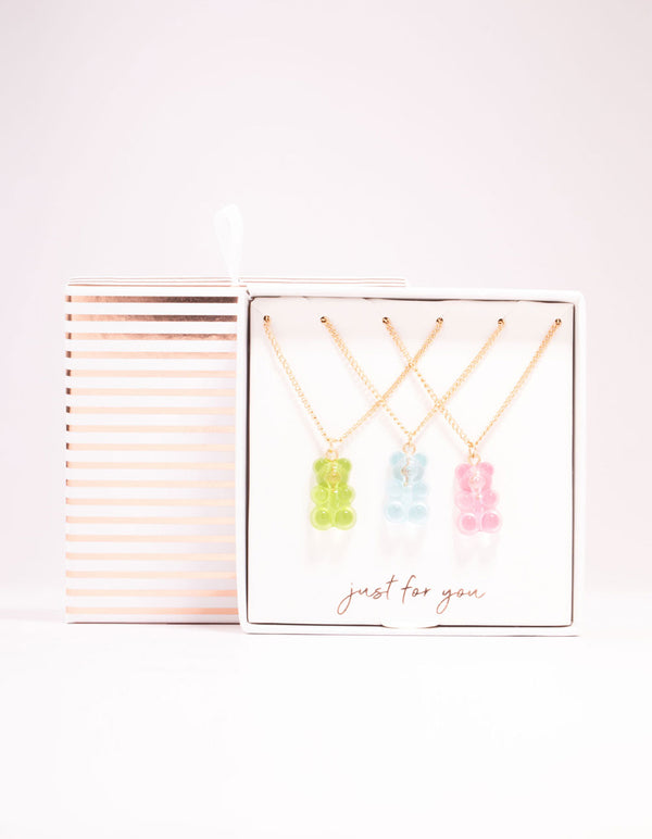 Pastel Acrylic Gummy Bear Necklaces 3-Pack