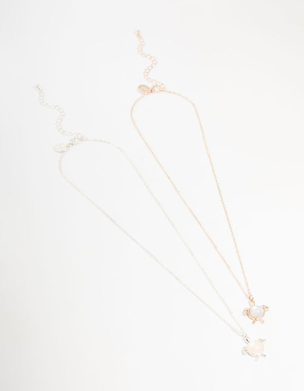 Mixed Metals Semi-Precious Turtle Necklaces 2-Pack