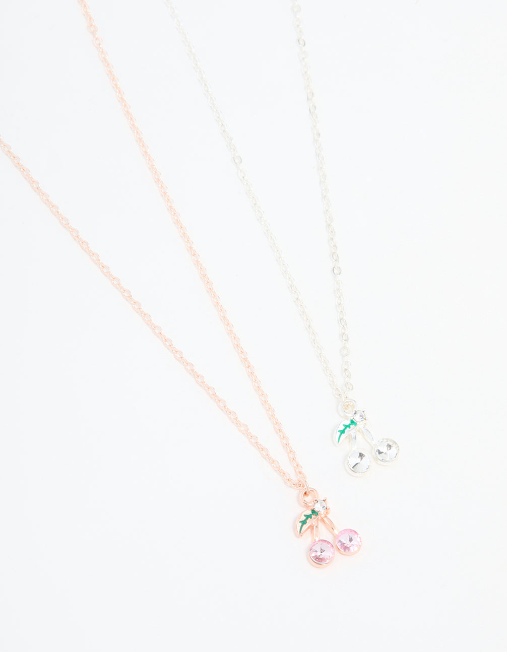 Mixed Metals Cherry Diamante Necklaces 2-Pack