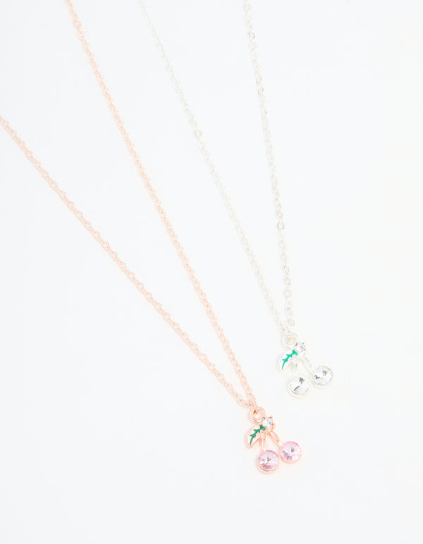 Mixed Metals Cherry Diamante Necklaces 2-Pack