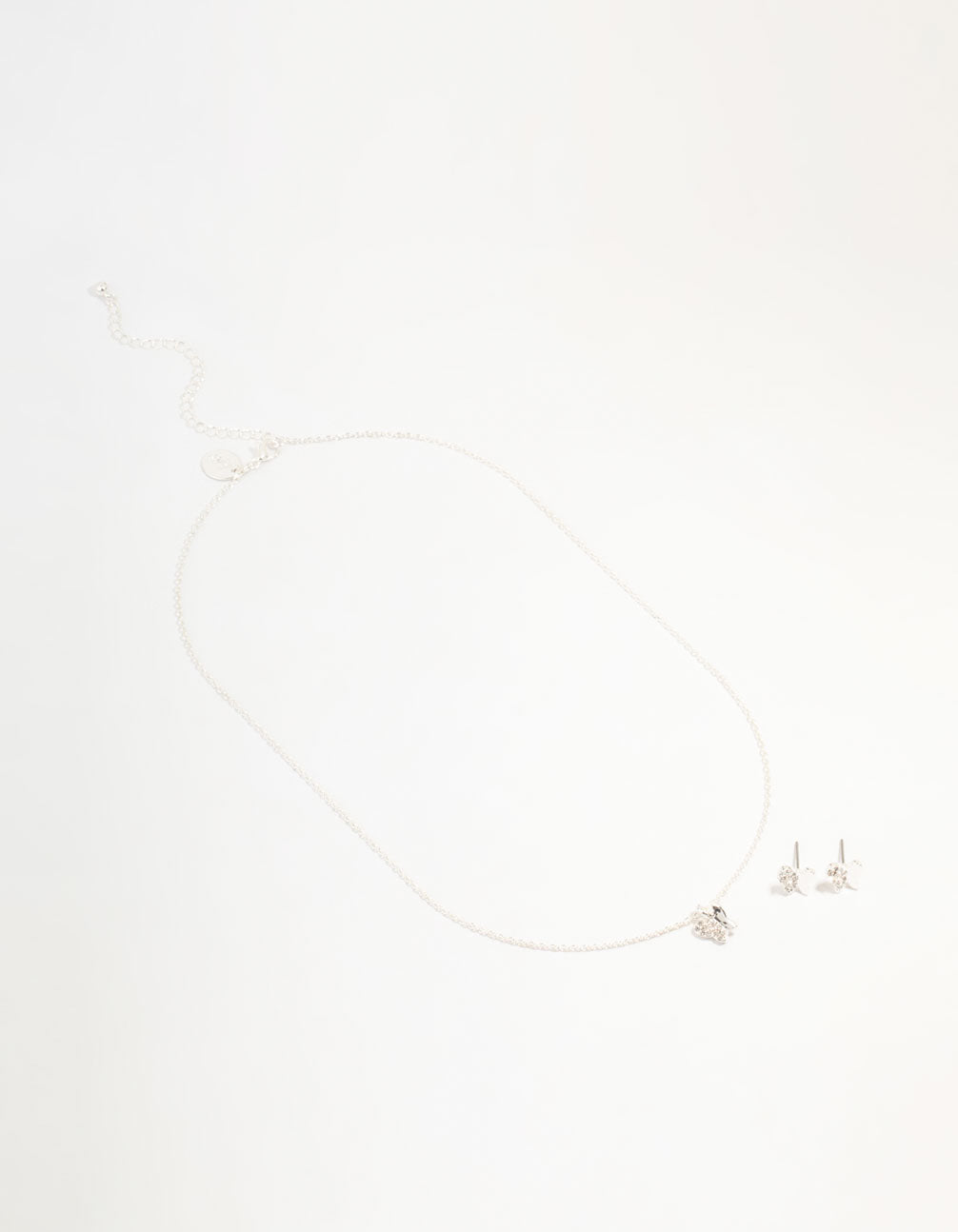 Silver Plated Diamante Butterfly Necklace & Stud Earrings Set