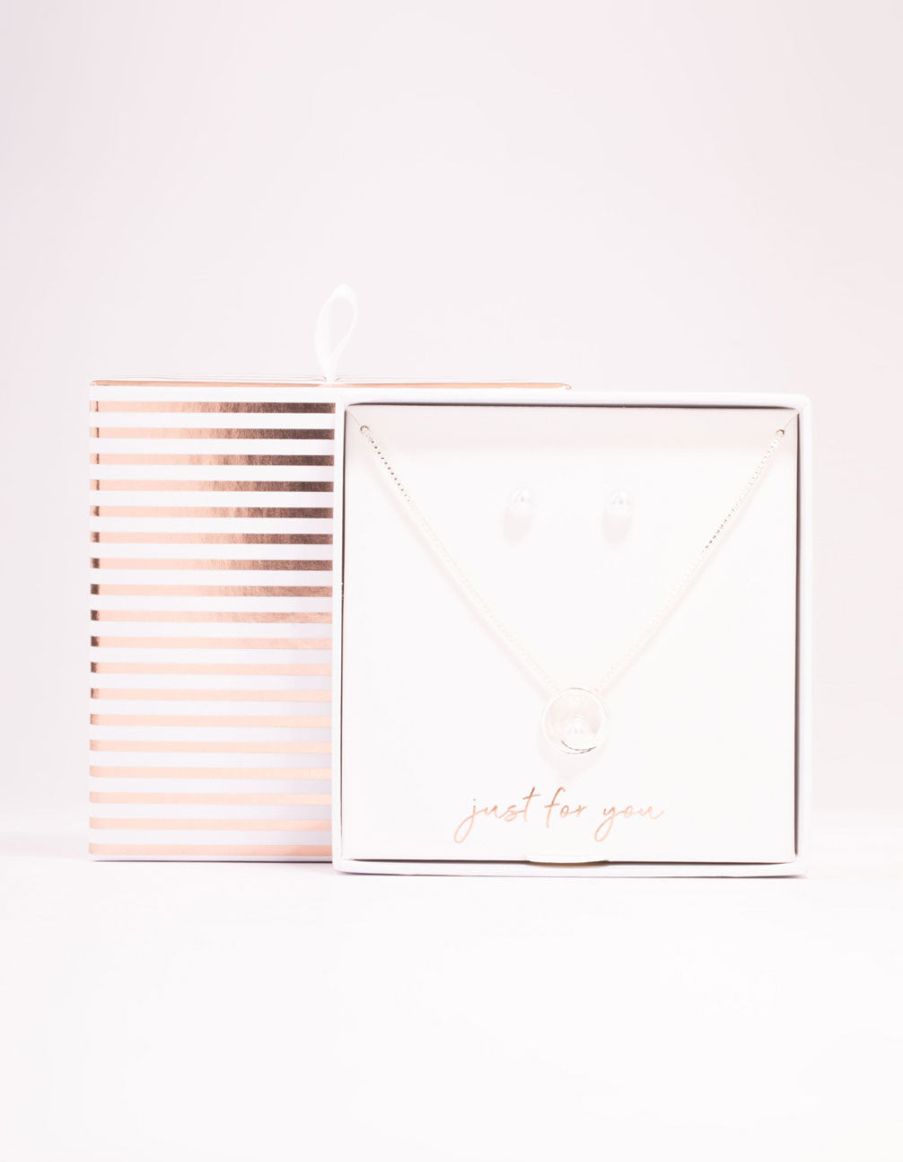 Silver Pearl Necklace & Stud Earrings Set