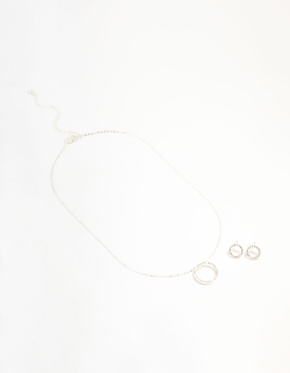 Silver Diamante Open Circle Necklace & Stud Earrings Set