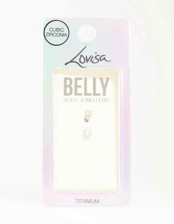 Titanium Mini Round Cubic Zirconia Belly Bar