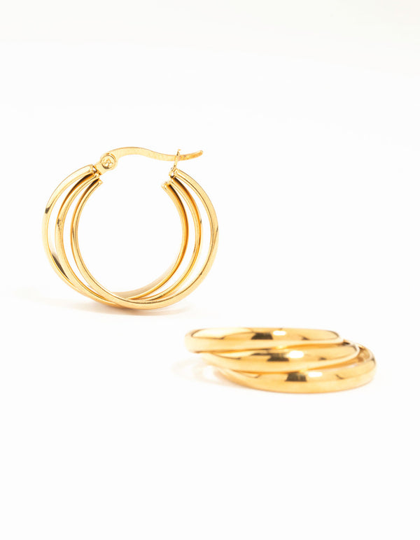 Waterproof Gold Plated Stainless Steel Triple Imitation Hoop Earrings