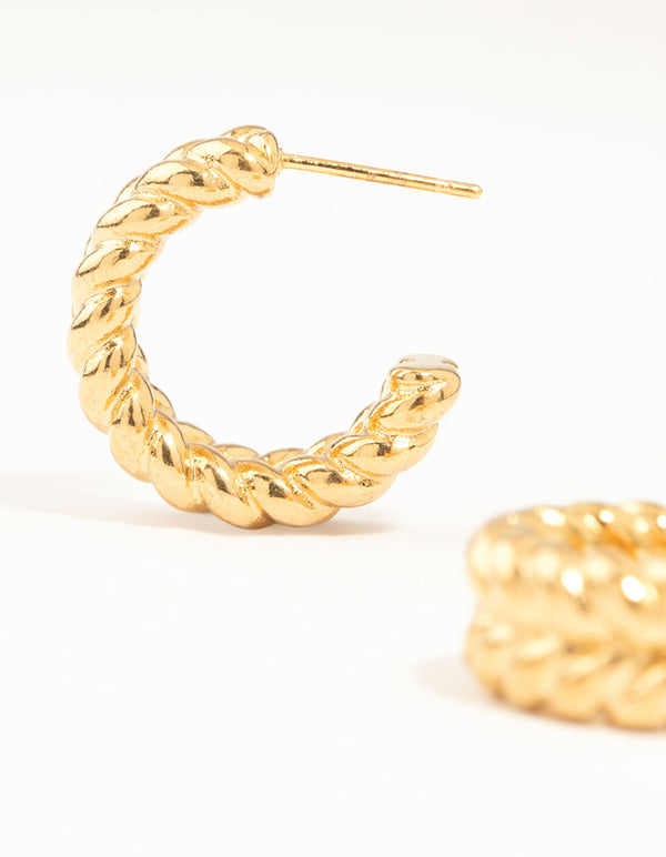 Waterproof Gold Plated Stainless Steel Medium Braided Hoop Earrings