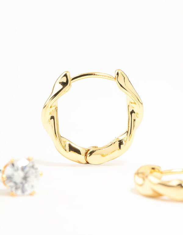 Gold Plated Twisted Hoop & Stud Earrings 3-Pack