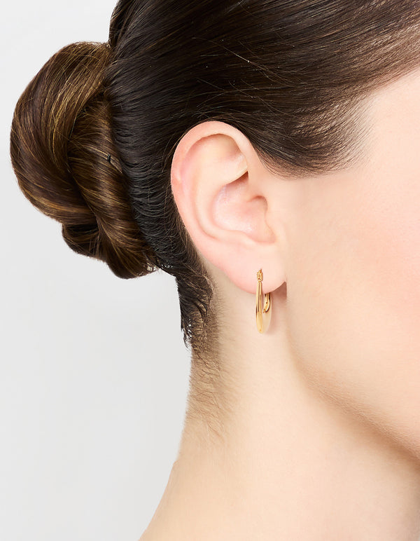 Waterproof Gold Plated Stainless Steel Elongated Flat Hoop Earrings