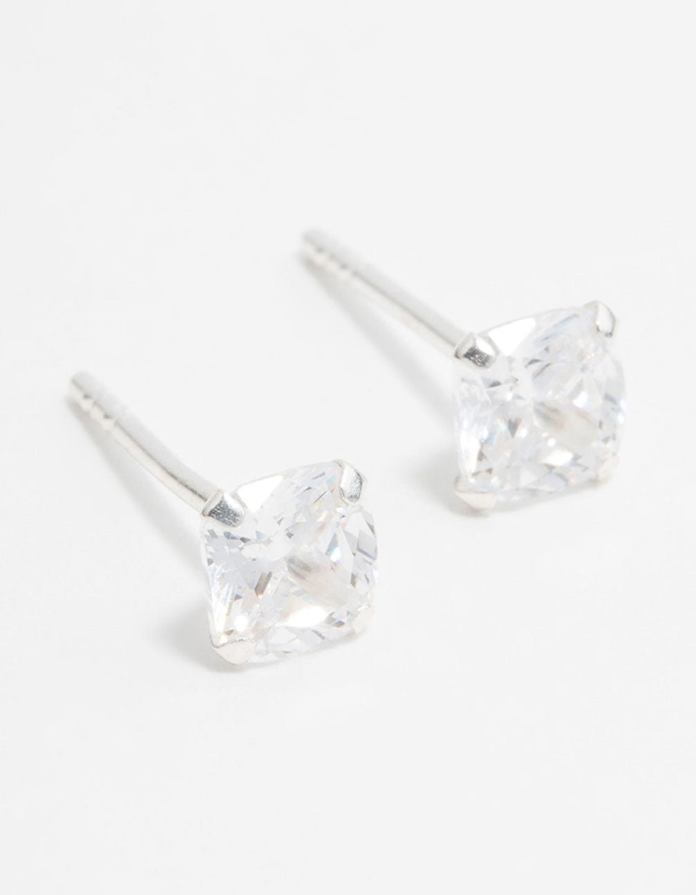 Sterling Silver Cubic Zirconia Cushion Cut Stud Earrings