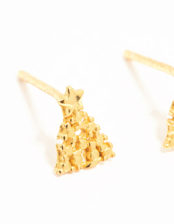 Gold Plated Sterling Silver Christmas Tree Stud Earrings