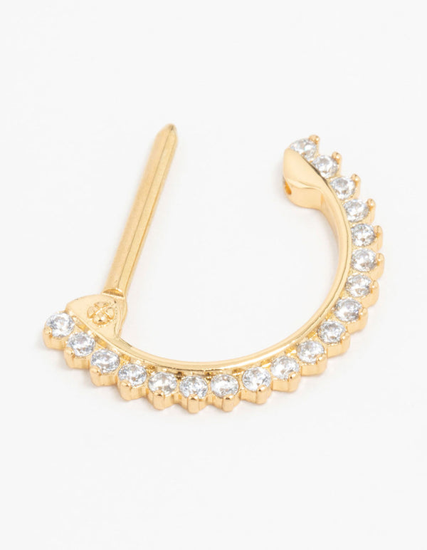 Gold Plated Surgical Steel Cubic Zirconia Half Hoop Nipple Ring