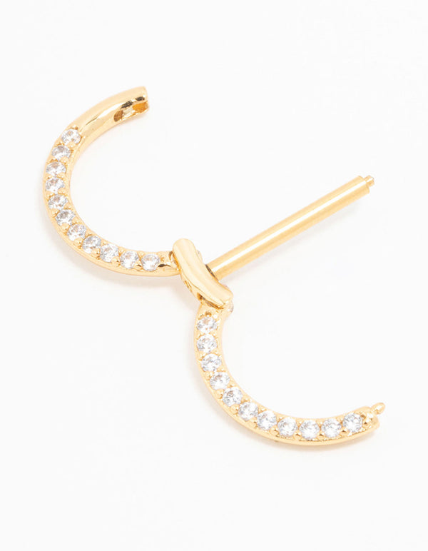 Gold Plated Surgical Steel Pave Cubic Zirconia Hoop Nipple Ring